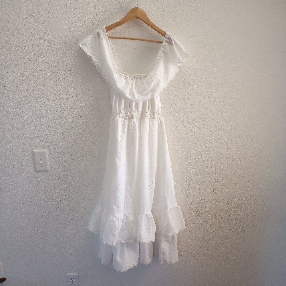 Dorissa Of Miami Peasant Ruffle White Eyelet Dress